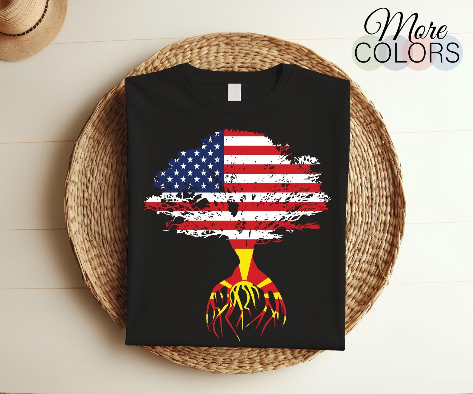 American Flag Macedonian Roots Macedonia Flag T-Shirt, Macedonians, Macedonian Gifts, Macedonian Present Gift, Macedonian Birthday Tees, 110