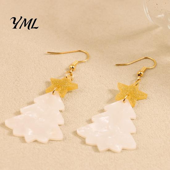 Christmas Party Fashion Accessories 1 Pair Tree Earrings, Glitter Acrylic Star Xmas Shape Decorative Earrings for Outfits Dangle Holiday Festive