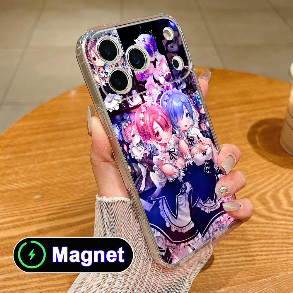 ReZero Rem Ram Clear TPU Magsafe Mobile Phone Case for iPhone 17 16 15 14 13 12 11 Air Pro Max Plus Mini Colorful Cover