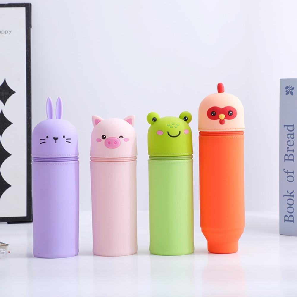 Dirt Resistant Pen Container Silicone Stationery Organizer Cartoon Pencil Holder  for Students