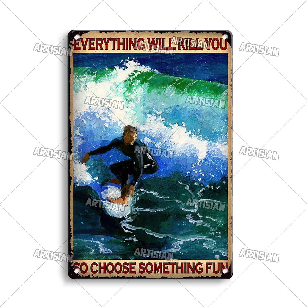 Artisian Rowing Metal Sign Surfing Tin Poster Kayaking Sport Decorative Plate Wall Decor Garage Bar Pub Club Hotel Cafe Kitchen