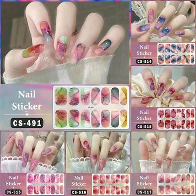 No Baking Lamp Waterproof Nail Wraps Full Cover Nail Stickers Firm And Not Easy To Fall Off 14 Nails/Set Multi Color Nail Patch