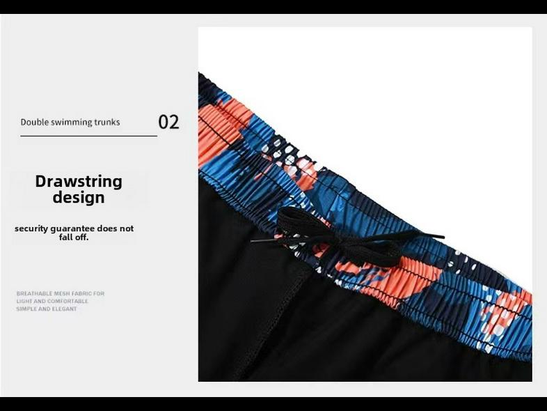 Men's Quick-Dry Double-Layer Loose-Fit Printed Swim Trunks