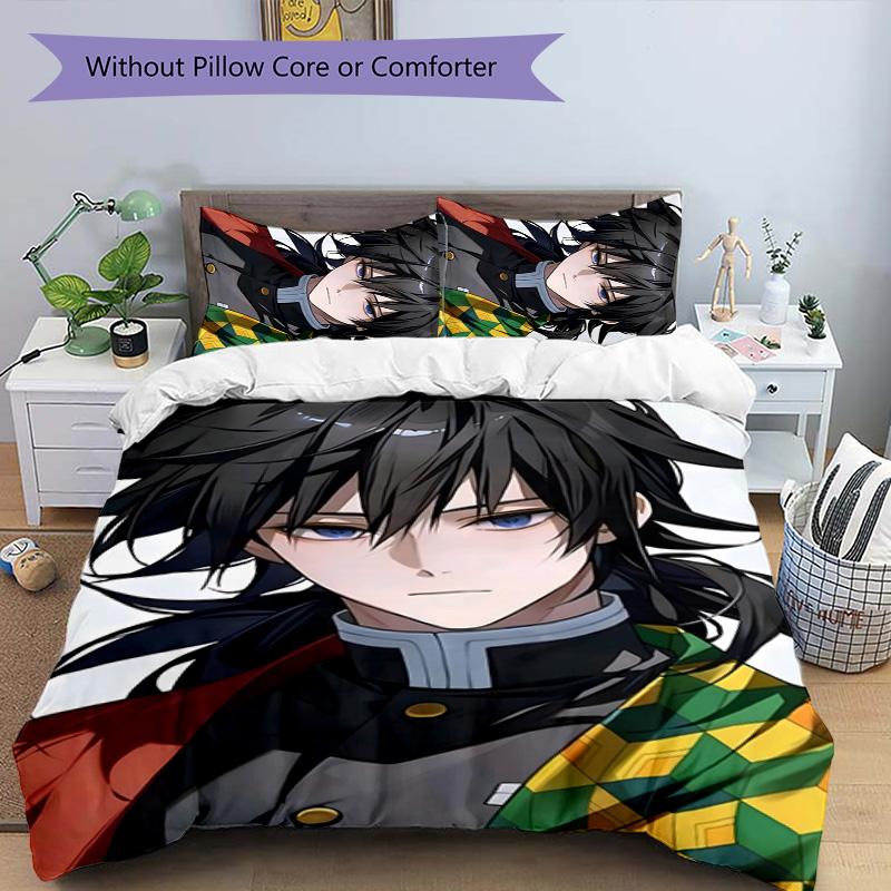 3pcs Tomioka Giyuu4 Design Cover Set - HD Printed Bedding with 1 Cover and 2 Pillowcases - Perfect for Home and Dorm Decor