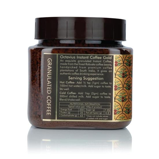 Café Instantané Octavius Gold - 200g Pur Grains Torréfiés, Arôme Riche, Espresso Fort, Latte & Cappuccino, Chaud & Froid, Pot Incassable