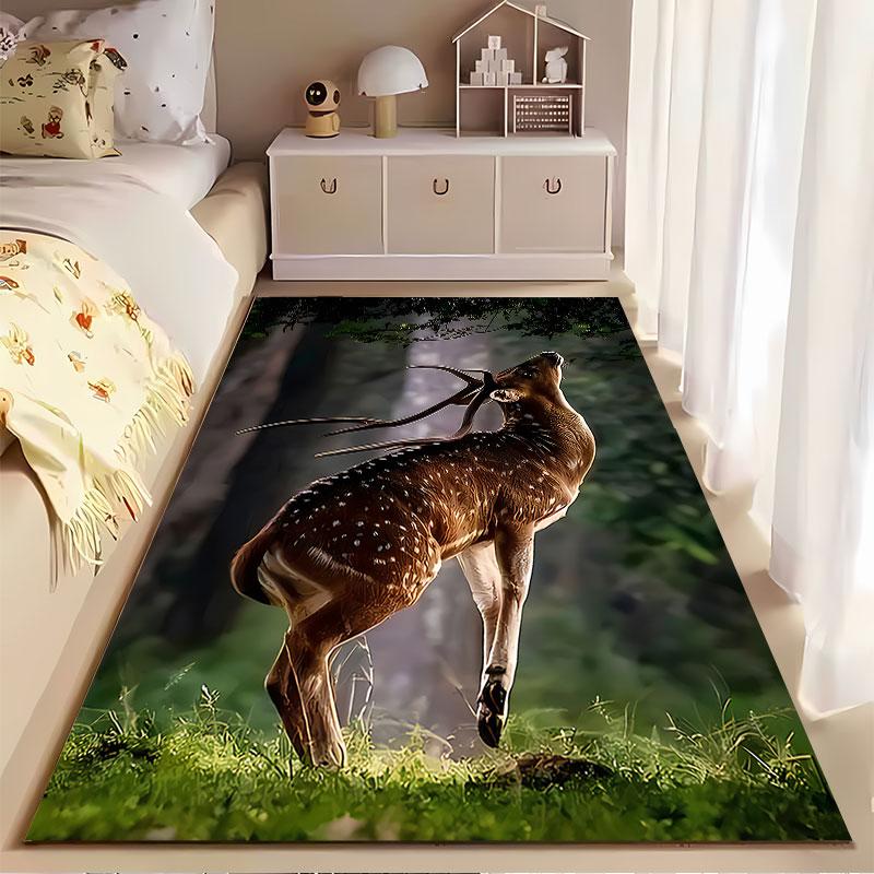 Majestic Deer in Forest Scene suitable as a non-slip mat for the living room or bedroom sofa