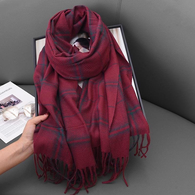 Chic Plaid Scarf for Women - Cozy Imitation Cashmere Shawl for Autumn/Winter, Versatile Korean-Style Neck Warmer