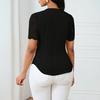 Women Tops V-Neck Short Sleeve Hollow Lace Splicing Design Shirt Tops Pure Color Slim