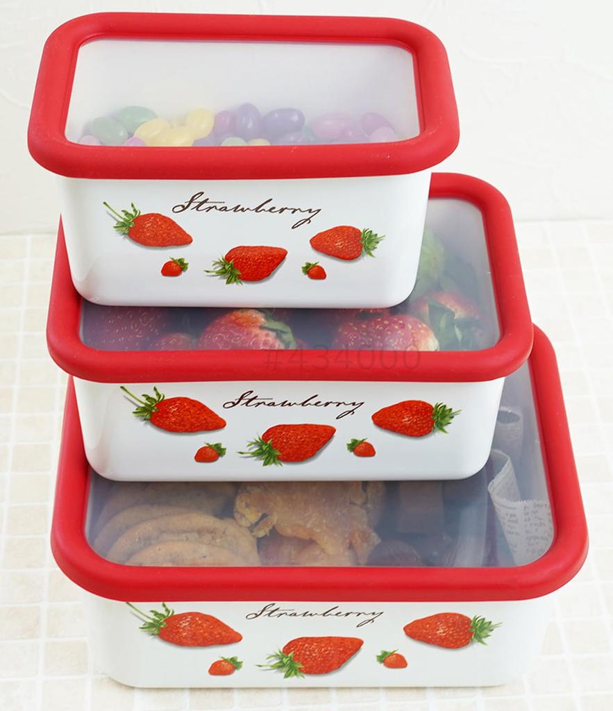 Fuji Enamel Strawberry Deep Rectangular Container, Large, 1.95L, STB-DL