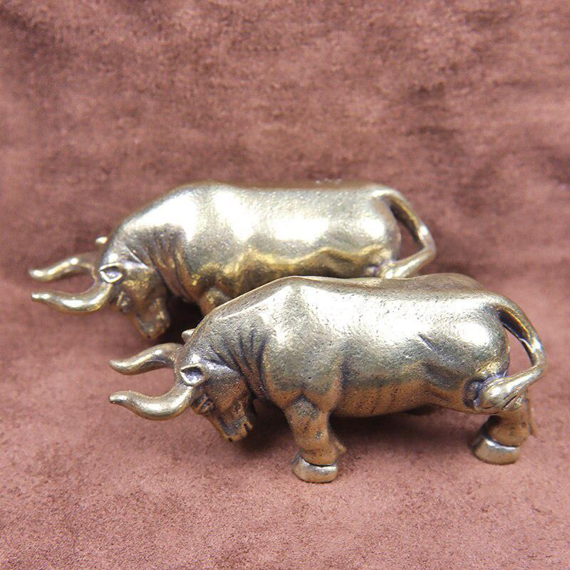 1/2Pcs Copper Wall Street Bull Heavy Animal Statue Brass Miniatures Figurine Home Decor Ornaments Desk Decoration Crafts Gift