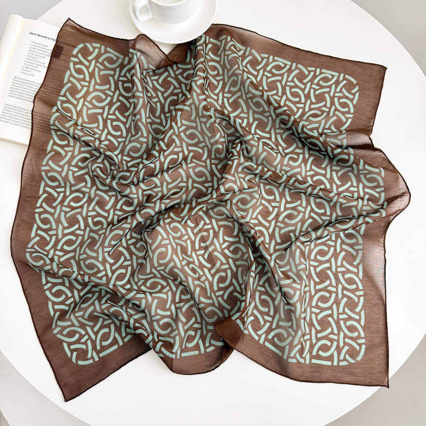Classic retro silk cotton silk scarf old money style versatile silk pure cotton square scarf high-grade light luxury mulberry silk blended silk scarf 65cm
