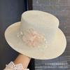 Pearl flower sunshade woven straw hat women's summer seaside vacation sun hat new flat-top sunscreen beach hat