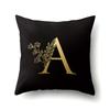 Polyester Pillowcase Car Decoration Black Gold Flower Pillowcase 26 English Letters Home Cushion Cover