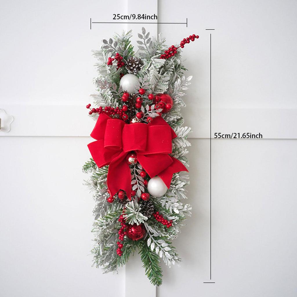 Christmas Swag with Bow Decorative Ornament Artificial Wreath Front Door Swag for Home Indoor Outdoor Garden Room Wedding