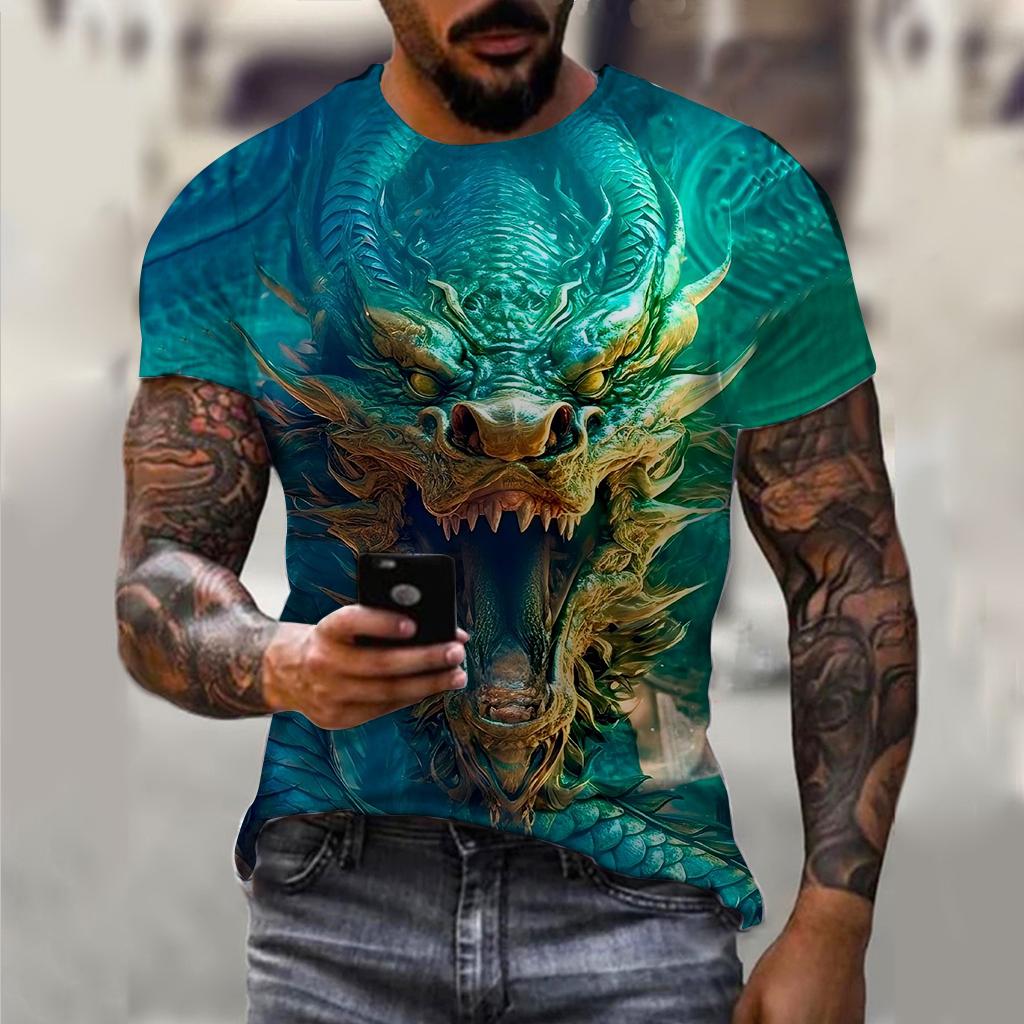 Men's T-Shirt For Men Clothing Unisex Dragon Graphic 3D Print Summer Top O-neck Short Sleeve Fashion Casual Tee Shirt Streetwear