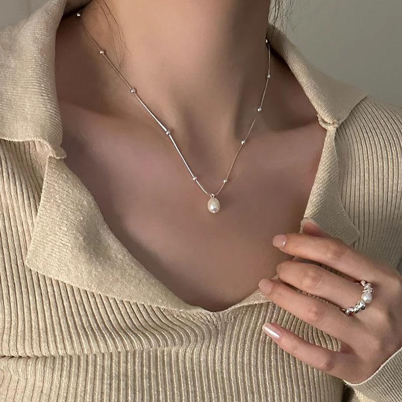 S925 Reines Silber Barock Süßwasserperlen Halskette Schlangenknochenkette