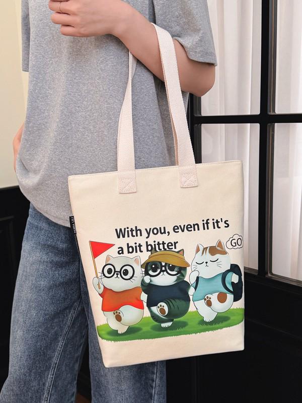 Trendy Cartoon Canvas Women's Handbag - Large Capacity Shoulder Bag