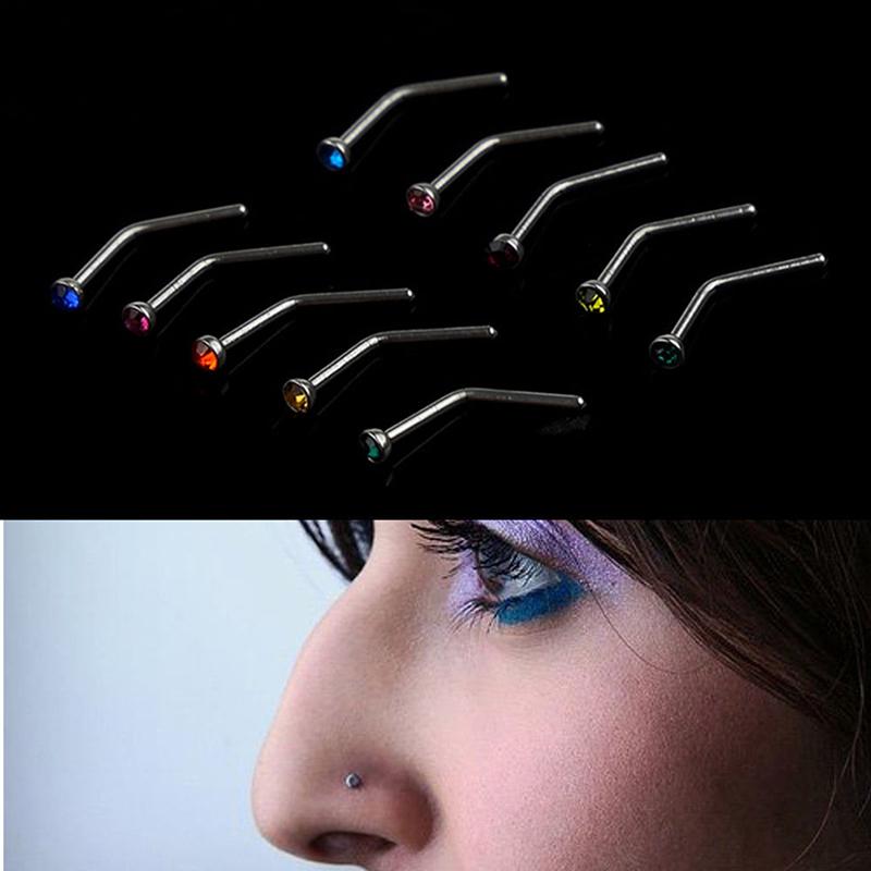 10 Stück Strass Edelstahl Schraube Nase Hoop Ring Stud Body Piercing Schmuck