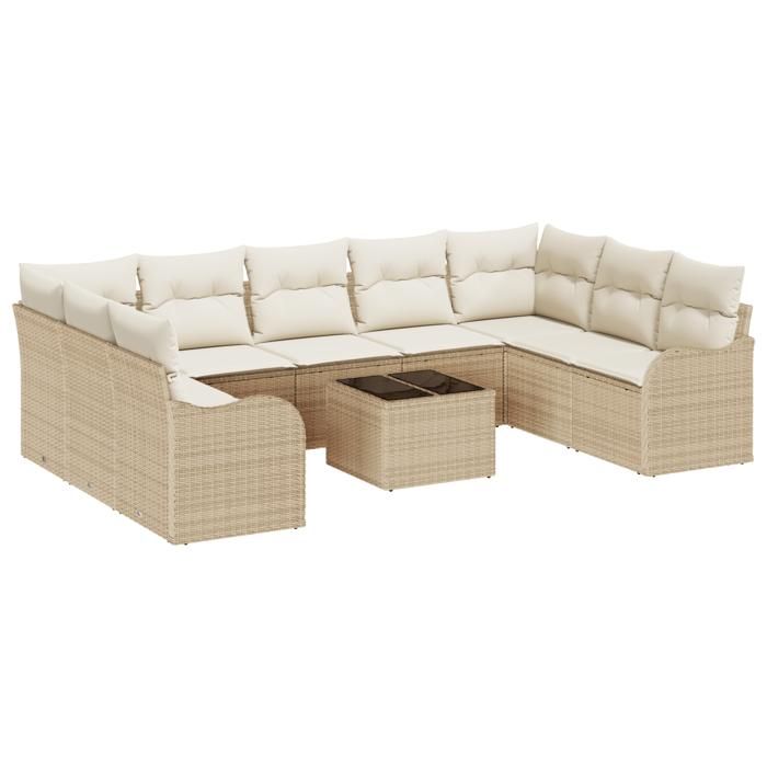 Ensemble de canapé de jardin de 10 pièces avec coussins en poly rattan marron, Canapé de jardin deux places avec coussins 3345871
