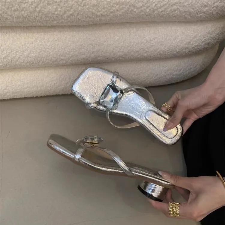 Fashion Women's Sandals Fashion Luxury Square Toe Diamond Open Toe Slippers Outdoor High Heels Zapatillas De Mujer