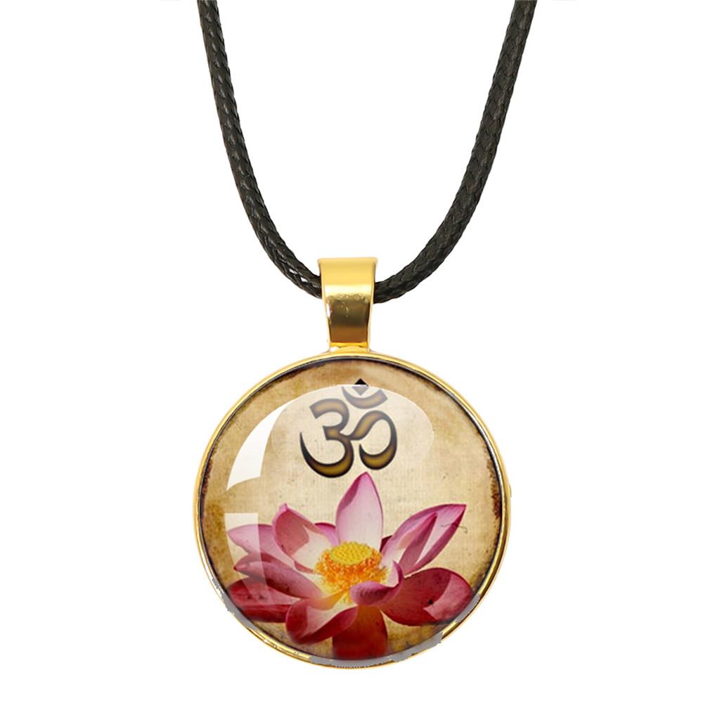 New Necklace Mandala Art Picture Rope Chain Glass Pendant Necklaces Sacred Geometry Yoga Om Fashion Jewelry Gift