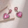 Fashion Red Zircon Heart Drop Earrings for Women Sweet Crystal Geometric Love Temperament Earrings Wedding Jewelry Accessories