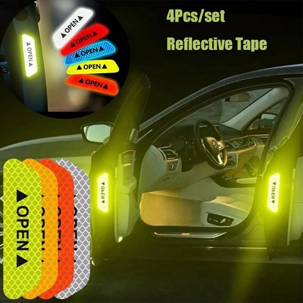 4PCS Car Door Reflective Sticker - Safety Opening Warning Tape Auto Interior Exterior Reflector Accessories