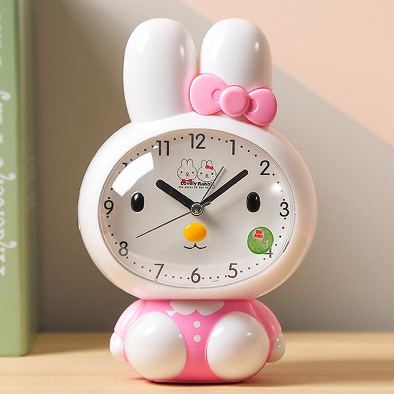 Children's Cartoon Alarm Clock with Long-Eared Rabbit Shape, Music, Silent Scan, Snooze, and Night Light for Students