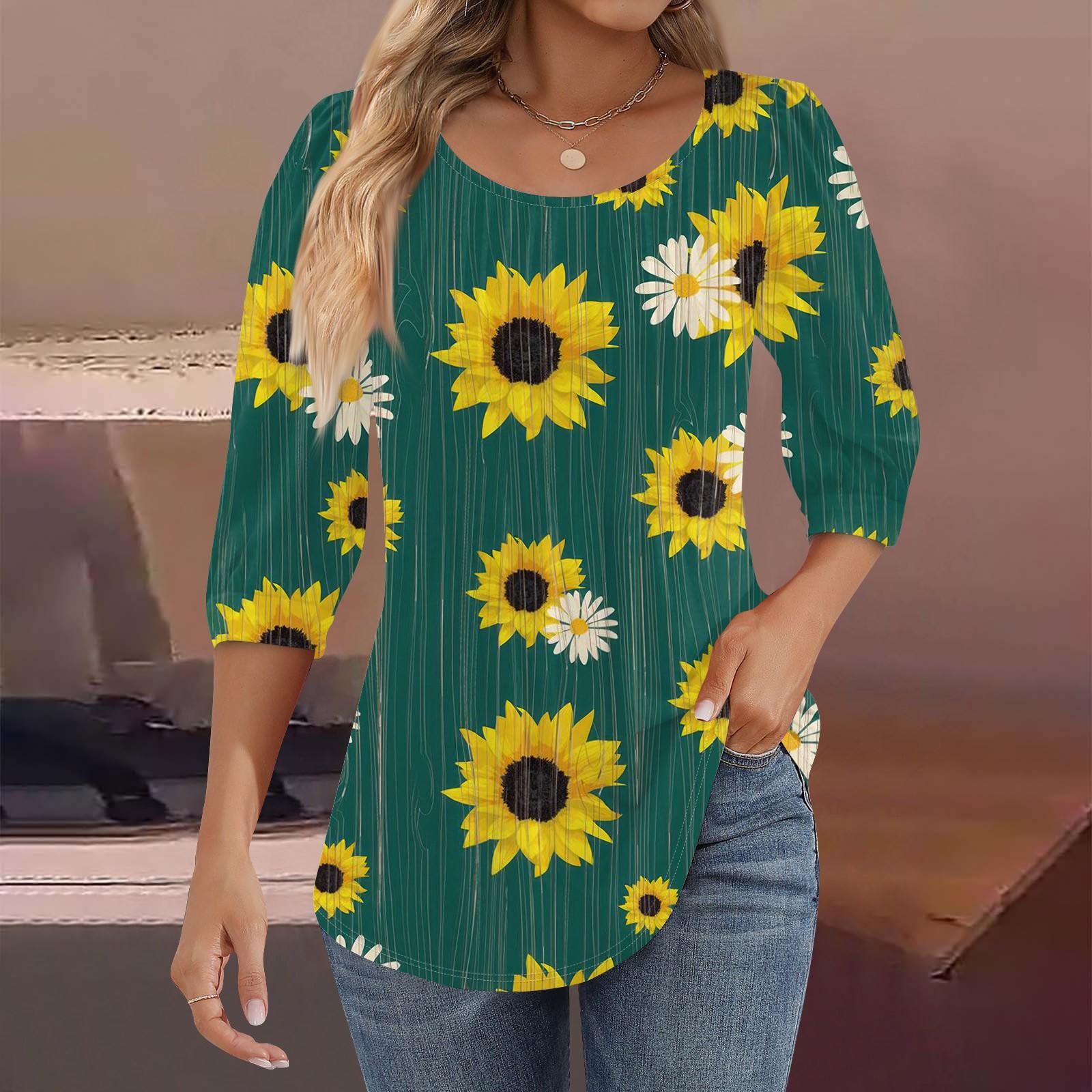 

Жіночі туніки з рукавами 3/4 і плісировані блузки Повсякденні вільні весняно-літні футболки XXL