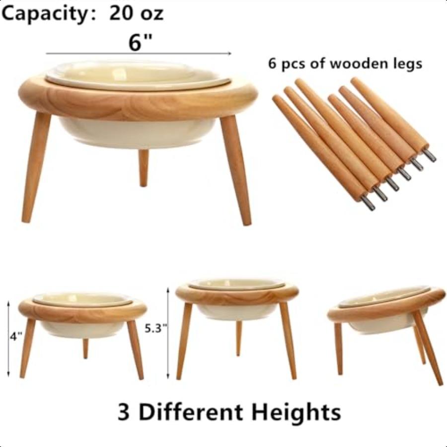 

Керамическая миска для кошек, регулируемая, наклонная, приподнятая, миска для домашних животных, непроливающийся дозатор для корма и воды для домашних животных, наклонная миска для собак с деревянной подставкой для United States