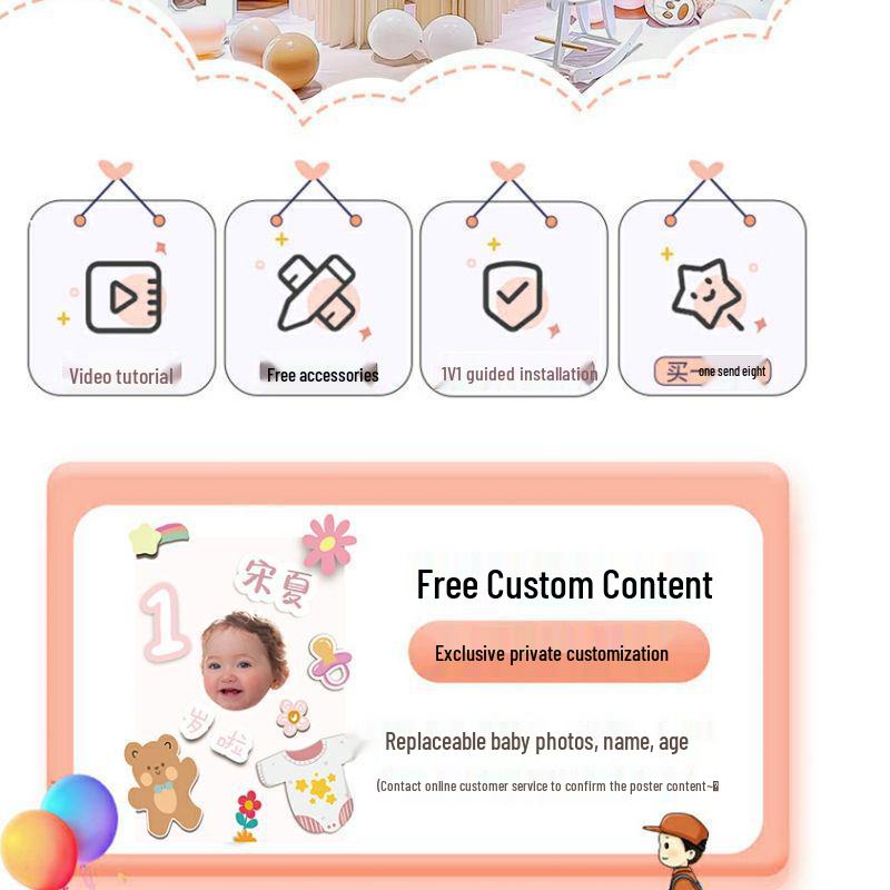 First Birthday & Hundred Days Celebration Backdrop with Balloons - Party Wall Decoration