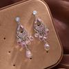 Boucles d'oreilles Vintage Style Ethnique Industrie Lourde Cristal Rose à Franges Ambiance Féminine Longues Boucles d'oreilles Style Bohème