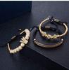Men's Copper Zirconia Crown Ball Rhombus Double Row Crescent Bracelet Set