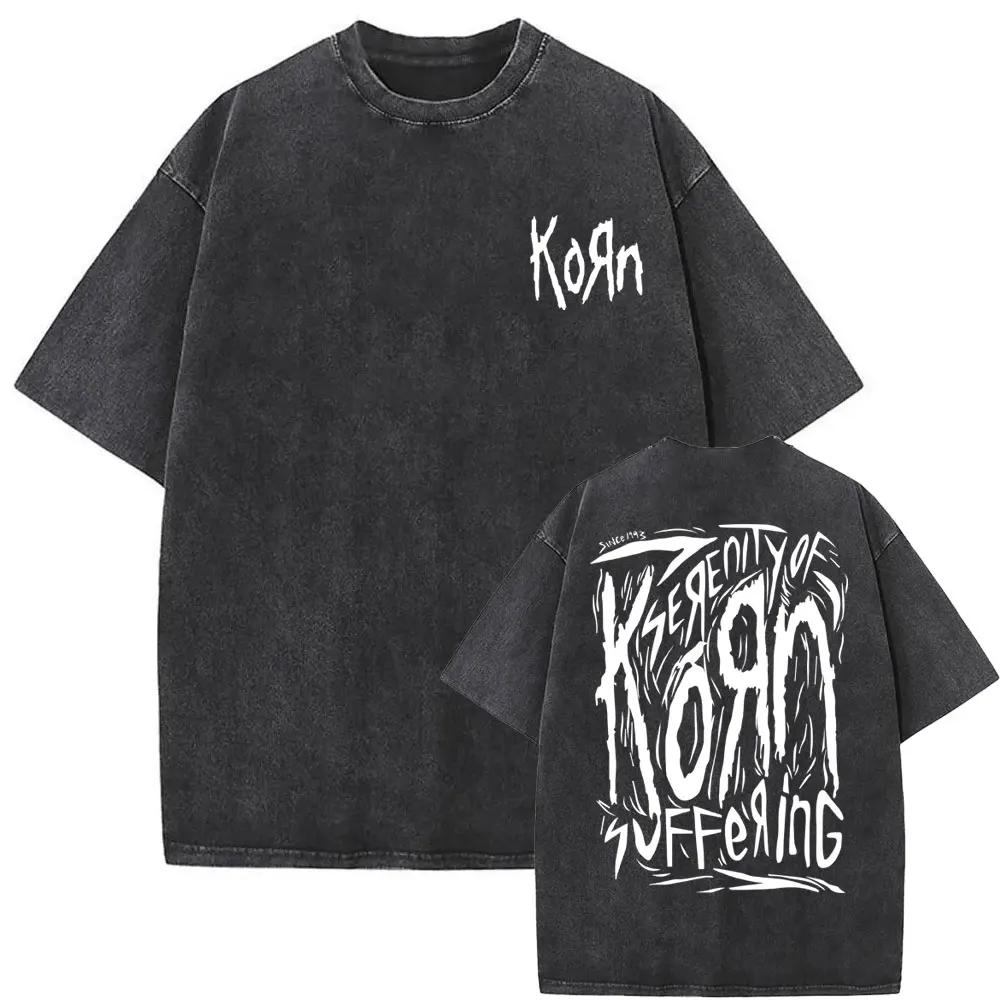 Washed Vintage Rock Band Korn Freak on A Leash Double Sided Print T Shirt Men Gothic Casual Oversized Tees Unisex Summer Tshirt