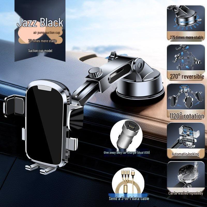 2024 Black Tech Car Phone Holder: Suction Cup & Air Vent Mount for Navigation