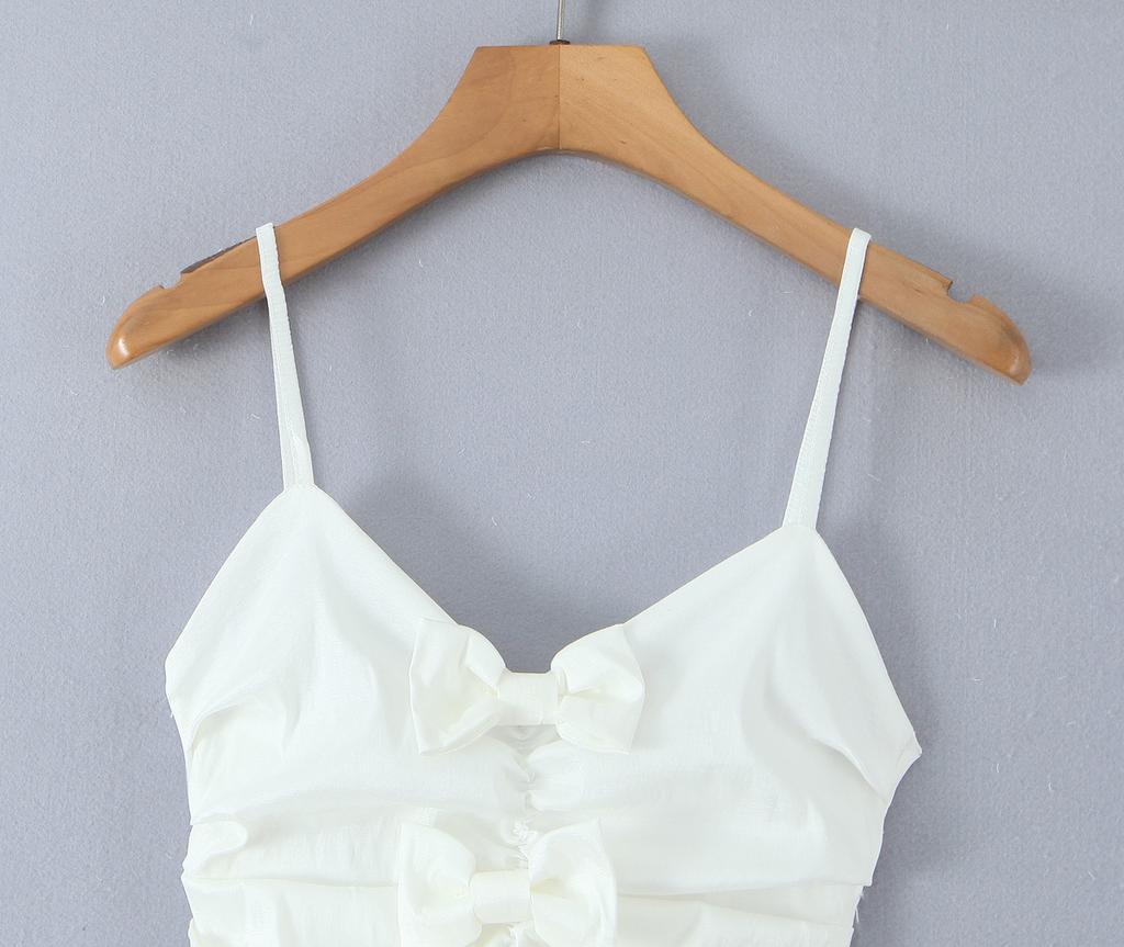 French Sweet White Bow Layered Slim Mini Dress Women's Summer Pure Desire Suspender Fluffy Short Skirt