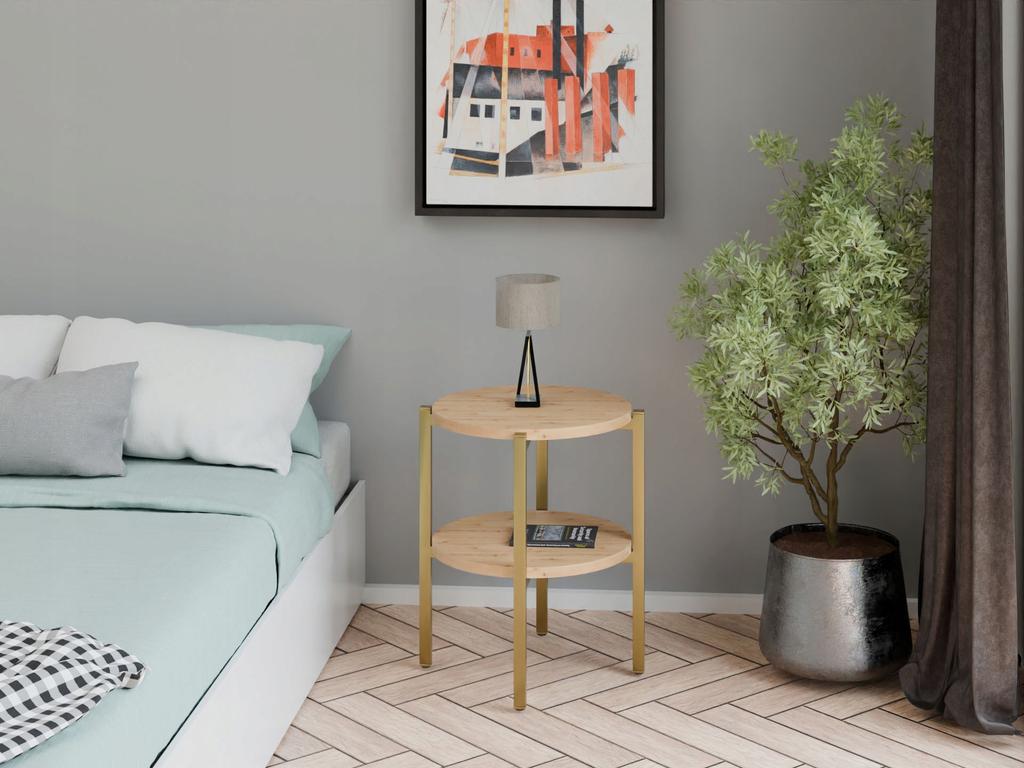 Modern Round Bedside Table With Shelf 35X35X46 Cm Metal Gold