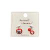 Christmas Red Apple & Cherry Stud Earrings - Women's Silver Needle Autumn/Winter Fruit Jewelry Set