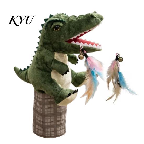 Multi Sensory Cat Stimulation Toy Wrestling Glove with Arm Sleeve, Dinosaur Interactive Toy, Puppet Realistic Hand Bite Proof Protective 2 Feather