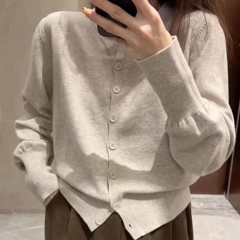 Women Autumn Winter Long Sleeve V Neck Wardrobe Staple Solid Color Thin Loose Cardigan Sweater Coat