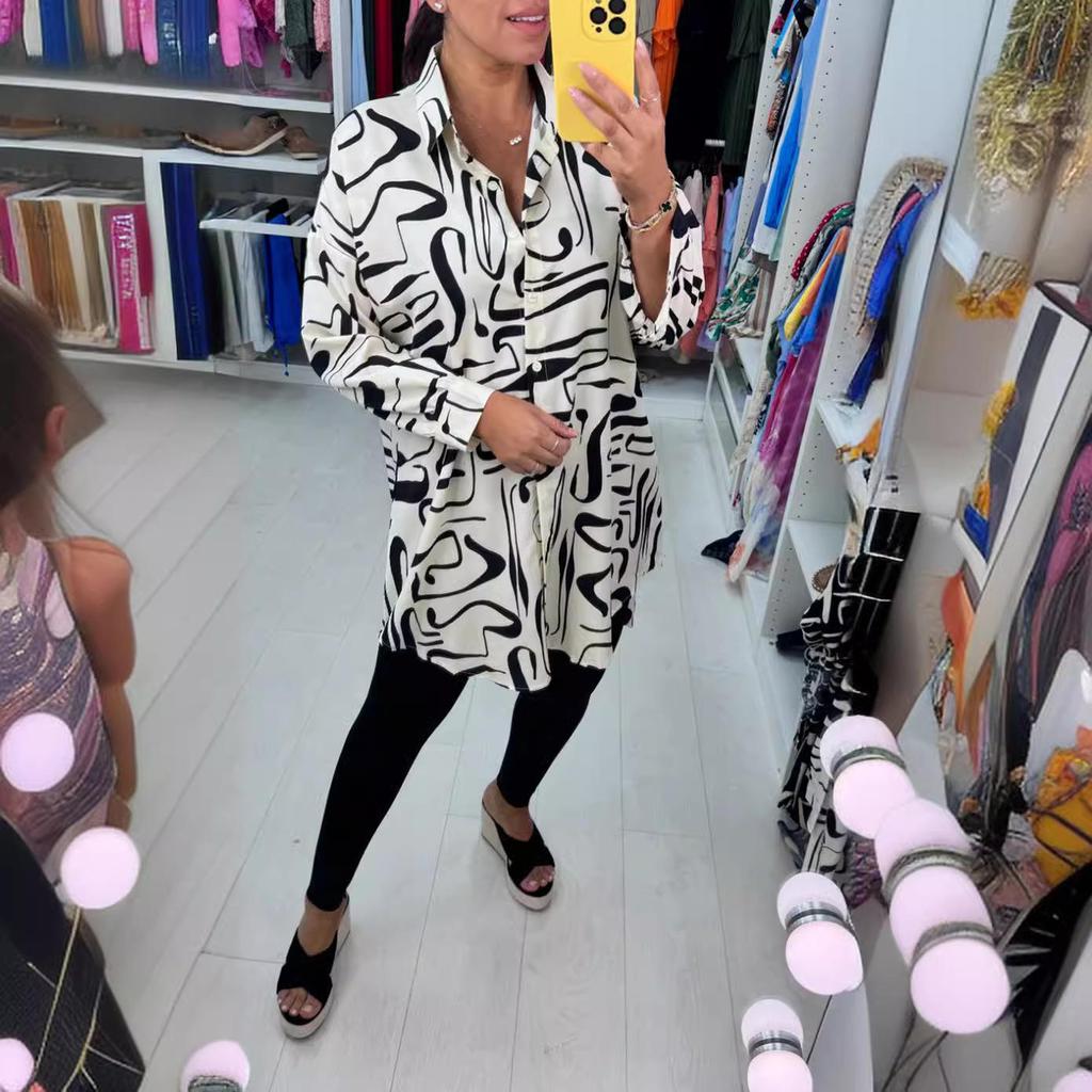 Autumn 2025 Women's Fashion Lapel Long Sleeve Casual Printed Shirt