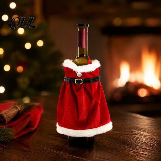 Christmas Table Setting Wine Bottle Cover, Velvet Santa Suit Sleeve, Plush Novelty Holder Cover for Xmas, New Year, Holiday Dinner Decor Xmas