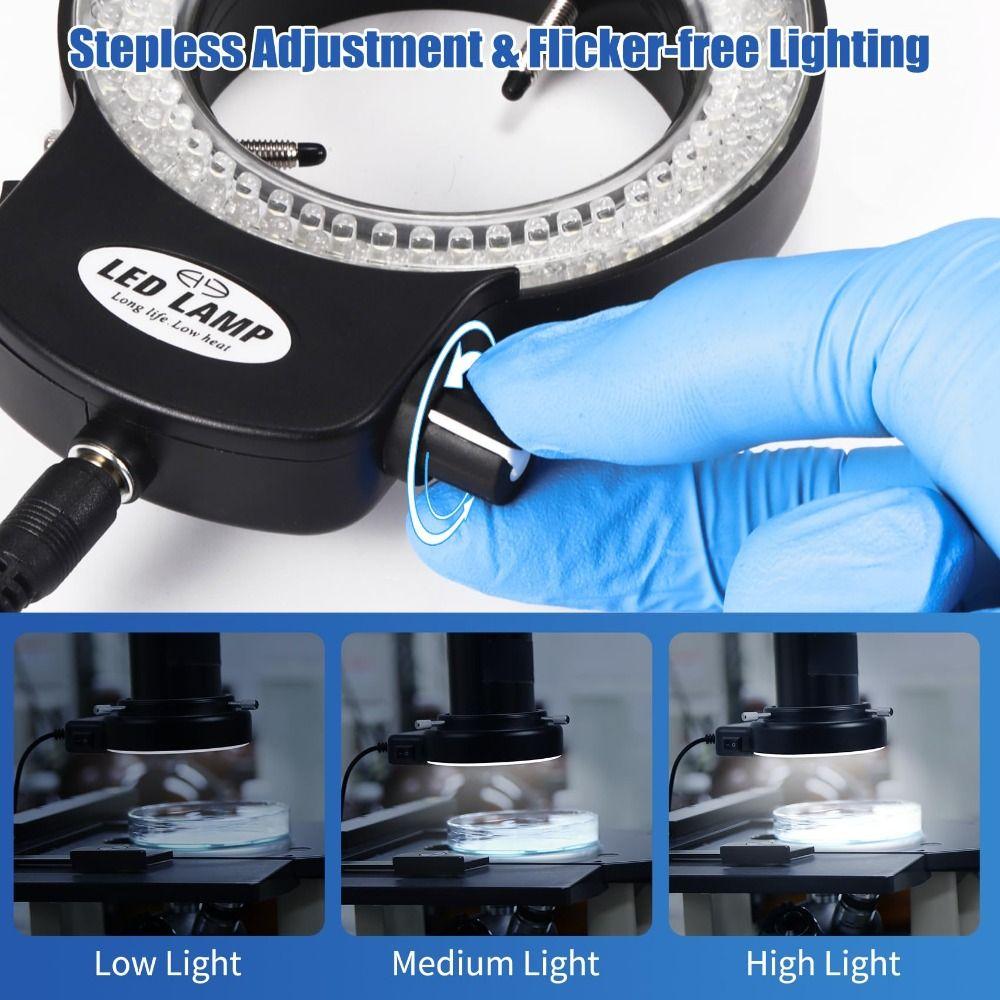 Adjustable 144 LED Ring Light Black White Microscopes Protective Cover  Microscope