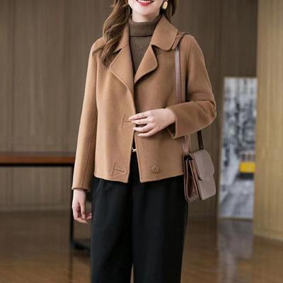 Damen Jacke Revers Einfarbig Einreihig Doppelseitig Wollmantel Locker Thermo Kurzer Typ Langarm Pendeln Dating Frühling Herbst Wintermantel