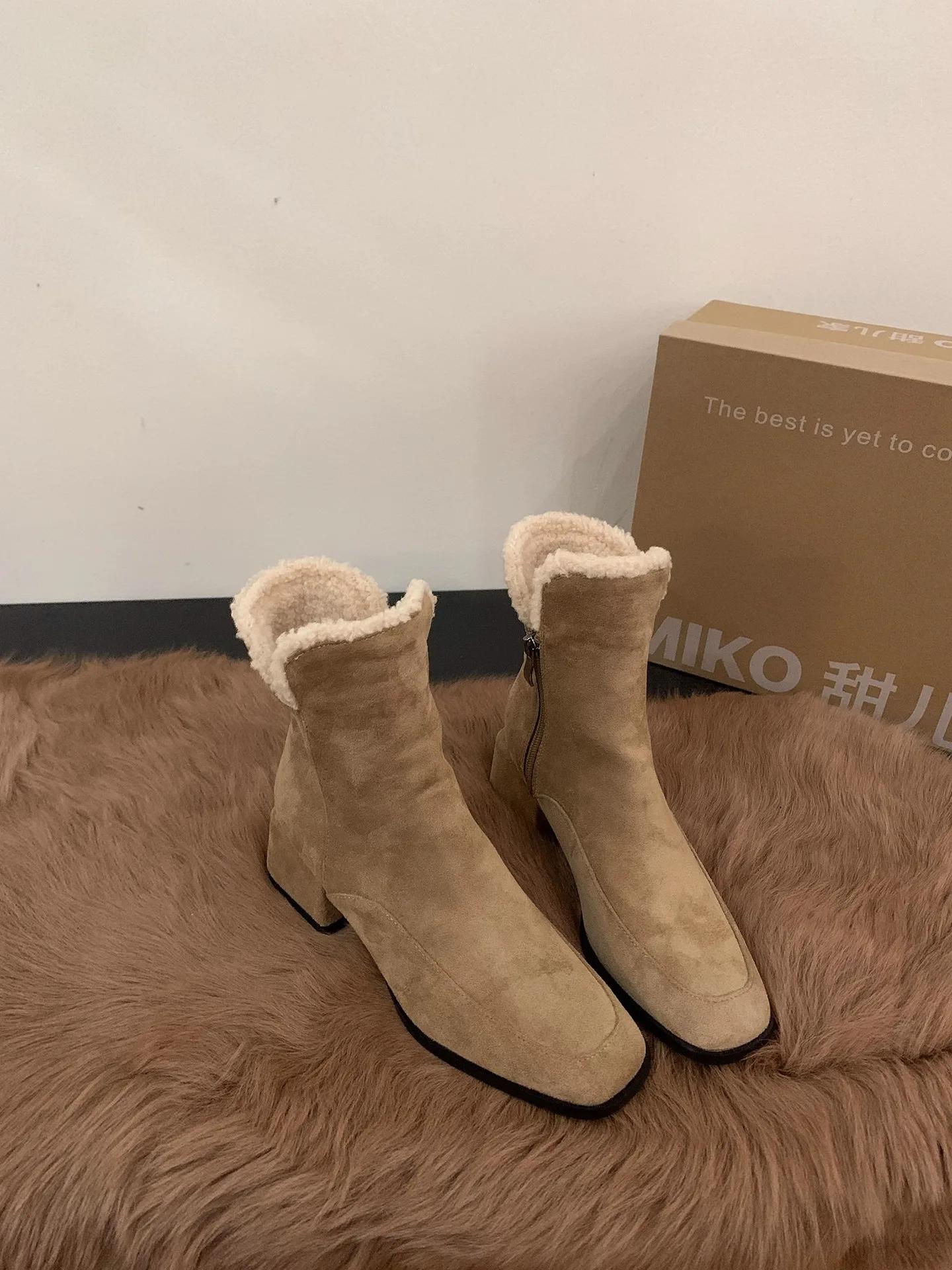 

Ретро зимние ботинки женская обувь 2024 новые осенние и зимние плюшевые ботинки короткие ботинки теплые хлопковые туфли на квадратном каблуке Zapatos De Mujer 39 абрикосовый