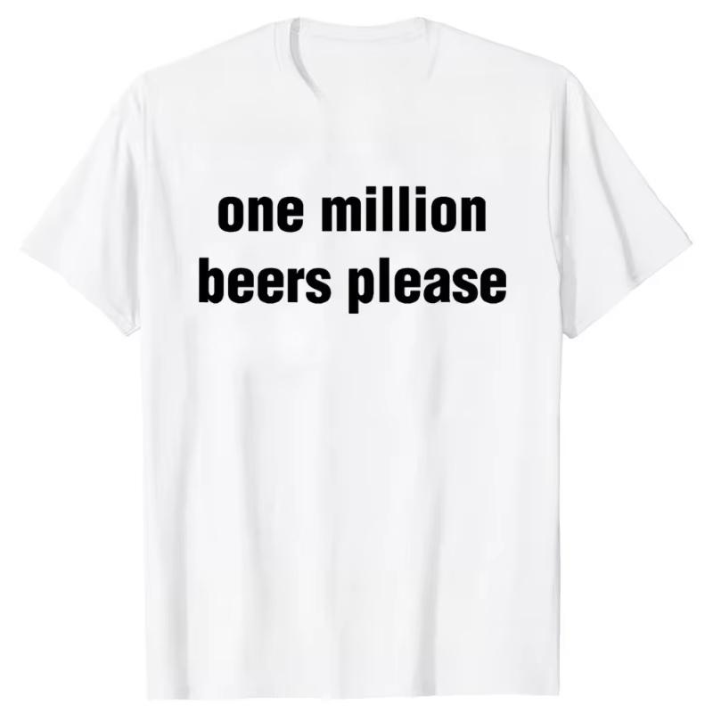 Sommerliches Retro-T-Shirt „Eine Million Biere“ für Damen mit lustigem Bierprint, Baumwolle, Kurzarm, lässig-trendig, Streetwear