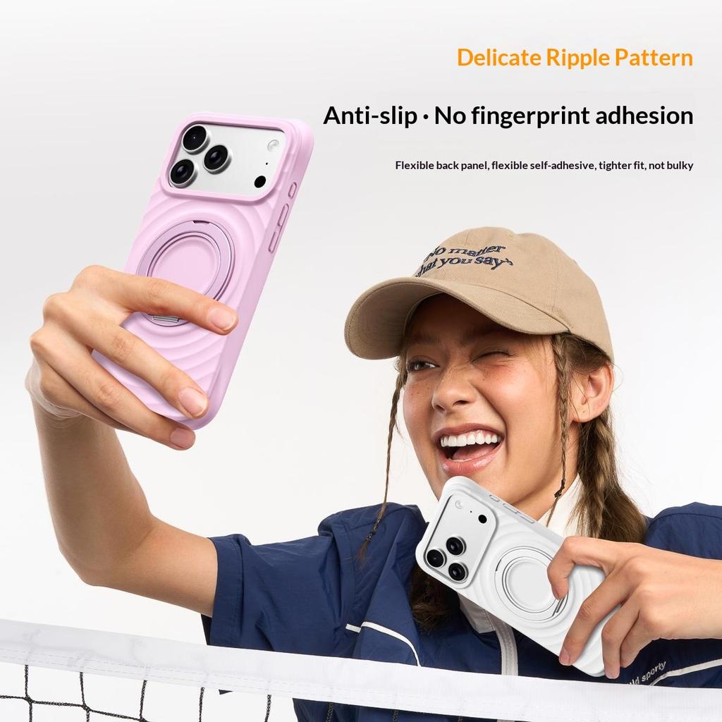 For iPhone 17 Pro Max Magnetic Case Rotating Kickstand Ripple Texture Liquid Silicone Shockproof Phone Cover