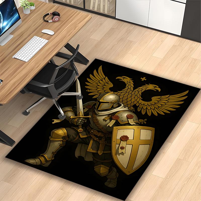 1pc Area Rug Appropriate for Office, Golden Knight Portrait Carpet, Versatile Printed Chair Rug, Durable Home Sofa Carpet