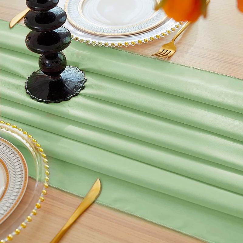 Sage Green Chiffon Table Runner Wedding Decoration Baby Shower Birthday Parties Christmas Halloween Thanksgiving Events Supplies