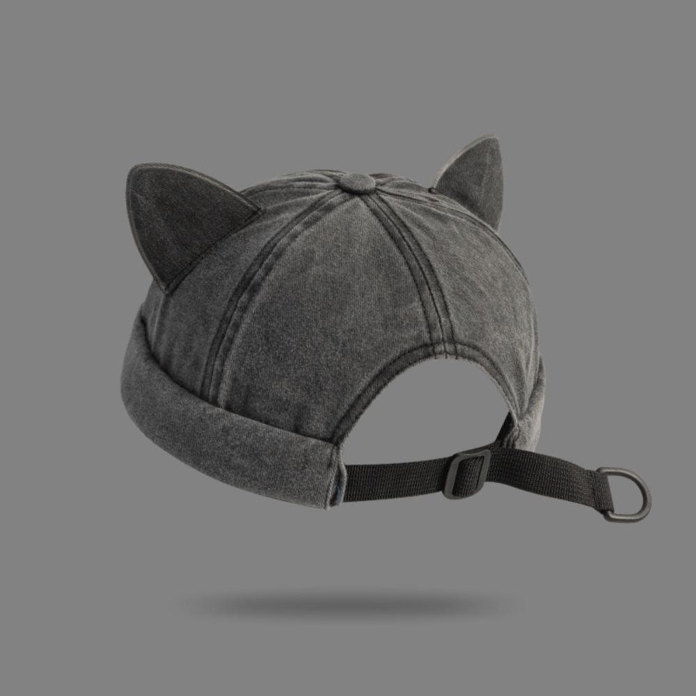 Adjustable Brimless Hat Washed Old Beanie Hat Cute Cat Ears Landlord Hat  Women чёрный